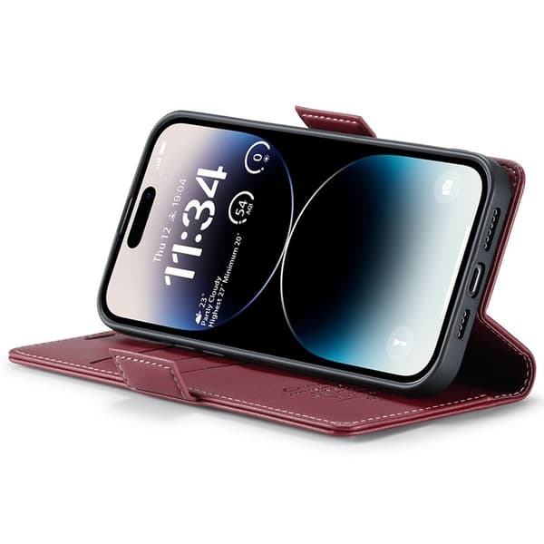 CASEME Plånboksfodral Konstläder för iPhone 15 Pro Max - Röd