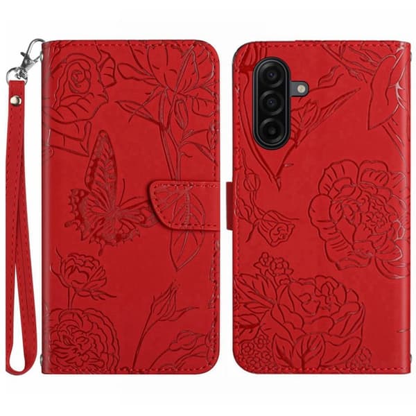 Samsung Galaxy S26 Pro Plånboksfodral Konstläder Blomma - Röd
