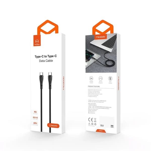 MCDODO USB-C - USB-C Kabel 1.2m Fast - Svart Svart