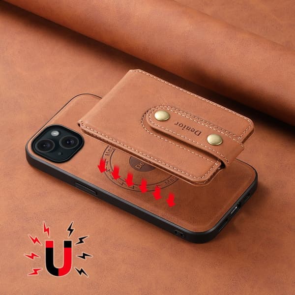 DENIOR D14 Mobilskal till iPhone 15 Plus Äkta Läder Retro - Brun
