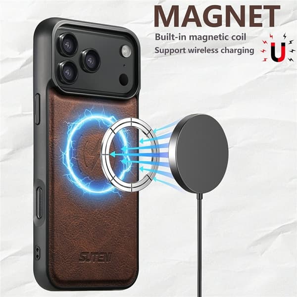 SUTENI Mobilskal till iPhone 17 Pro MagSafe Litchi Texture - Brun Brun