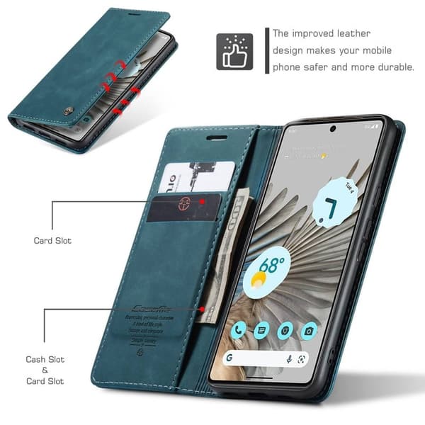 CASEME 013 Series Google Pixel 7 Pro Plånboksfodral Konstläder Blå