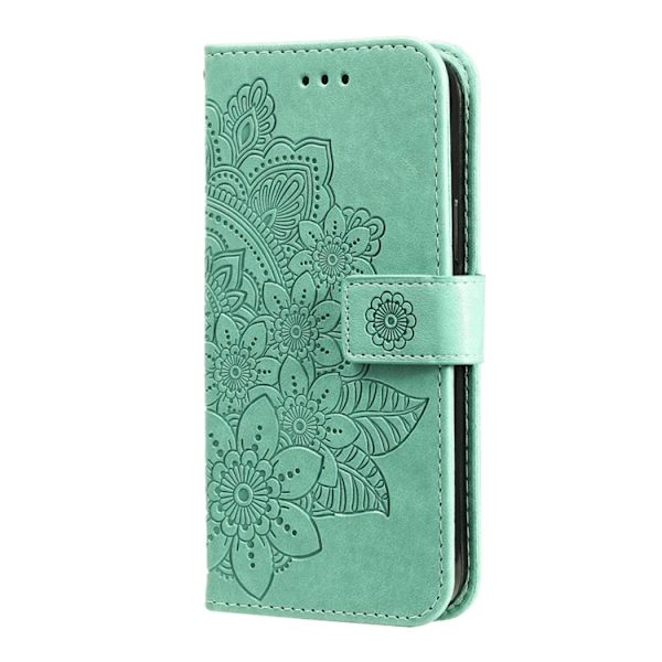 iPhone 17 Pro Max Konstläder Plånboksfodral Floral Pattern - Grön Grön