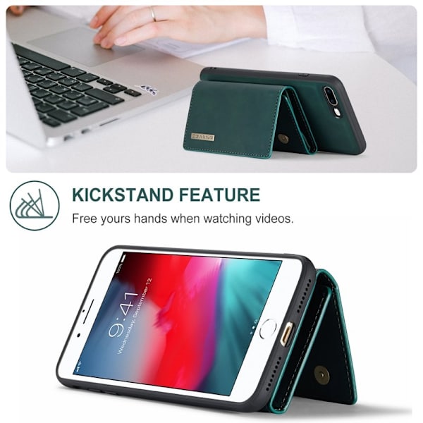 DG.MING M1 Kickstand Plånboksfodral Konstläder för iPhone 7/8 Plus - Grön