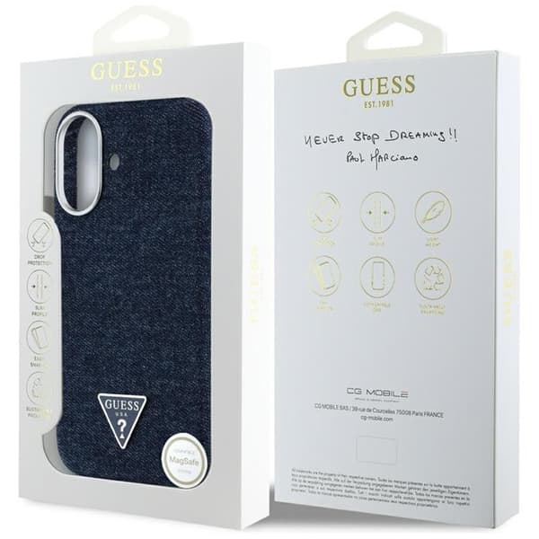 Guess Telefontaske til iPhone 16 MagSafe Denim Triangle Logo - Blå Blå