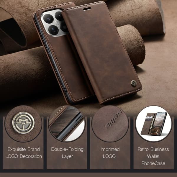 CASEME 013 Series Xiaomi 15T Case Plånboksfodral Konstläder - Kaffe