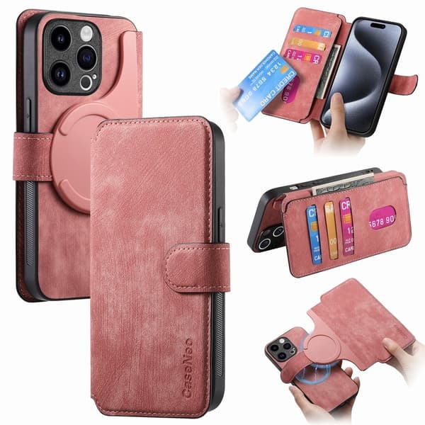 CASENEO MW-03 iPhone 14 Pro Max Plånboksfodral Konstläder - Rosa