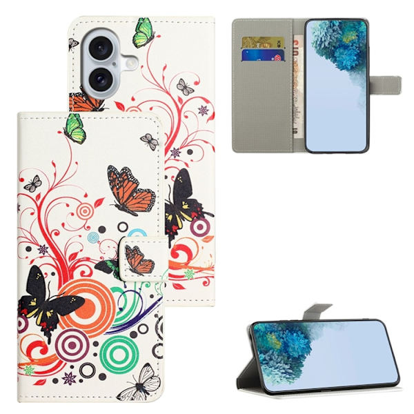 iPhone 17 Konstläder Plånboksfodral Pattern Print - Vit Fjäril Vit