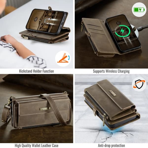 Caseme iPhone 12 Pro Konstläder Plånboksfodral RFID-Skydd Zipper - Brun Brun