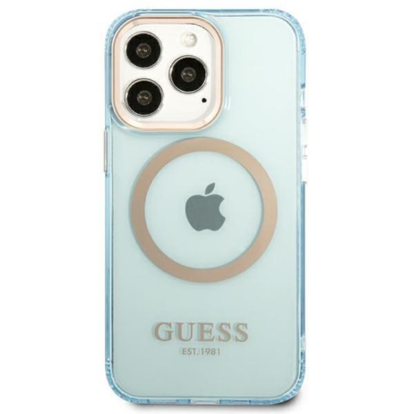 GUESS iPhone 13 Pro Skal MagSafe Gold Outline Translucent - Blå