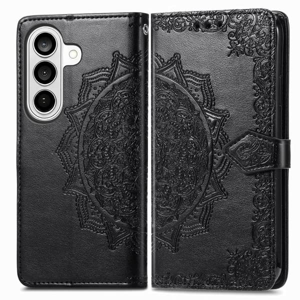Plånboksfodral för Samsung Galaxy S26 Plus Mandala Blommor Konstläder - Svart