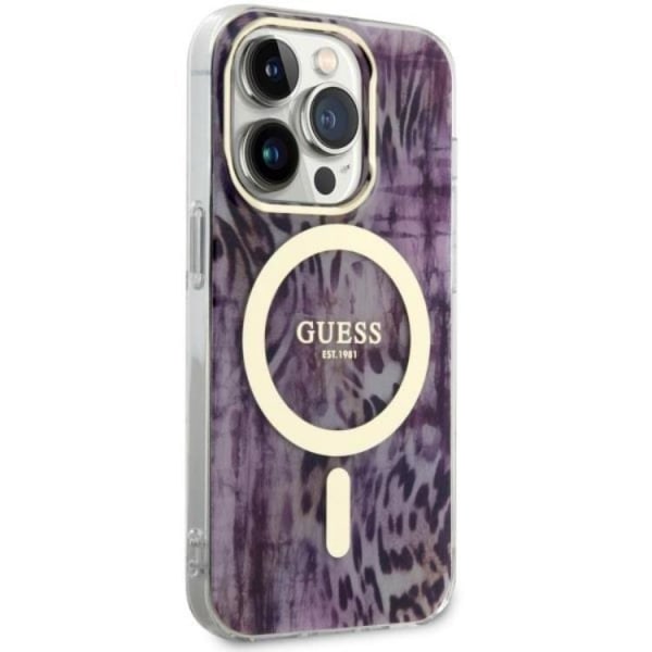 Guess iPhone 14 Pro Max matkapuhelimen suojakuori MagSafe Leopard - vaaleanpunainen