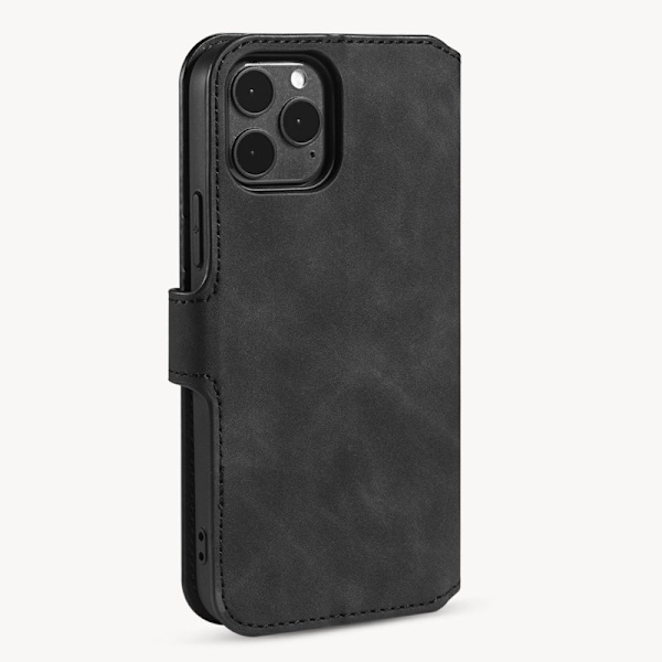 DG.MING Retro Konstläder Plånboksfodral för iPhone 12 Pro - Svart