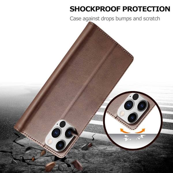 LC.IMEEKE iPhone 14 Pro Max Plånboksfodral Konstläder - Brun