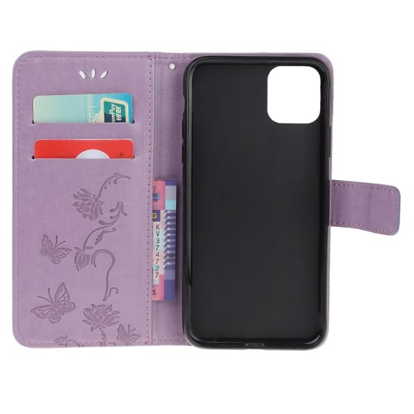 Imprint nahkainen lompakkokotelo iPhone 12 Mini - violetti