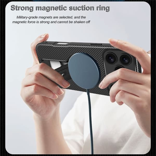 Mobilskal till iPhone 17 Pro Max MagSafe Kickstand Carbon Fiber - Blå Blå