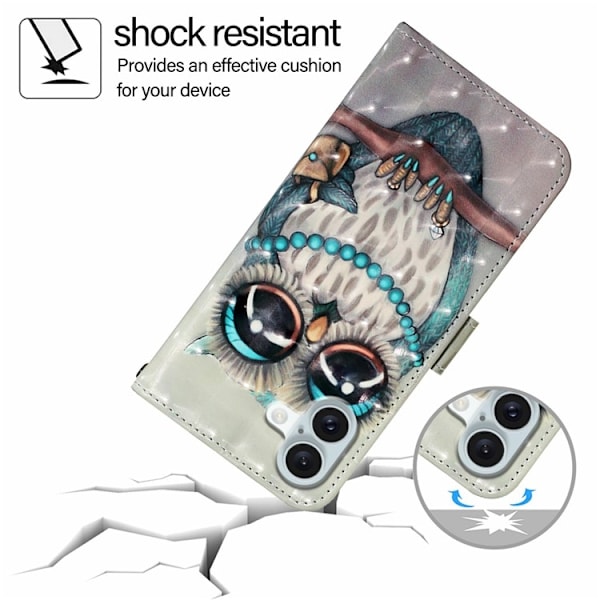 iPhone 16 Plånboksfodral Printing Pattern Med Rem Grå