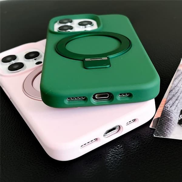 Mobilskal för iPhone 15 Pro Max MagSafe Liquid Silikon Kickstand - Armégrön Grön