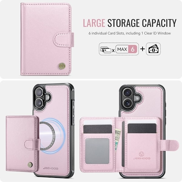 JEEHOOD J09 Mobilskal till iPhone 17 RFID Skydd Läder MagSafe - Rosa