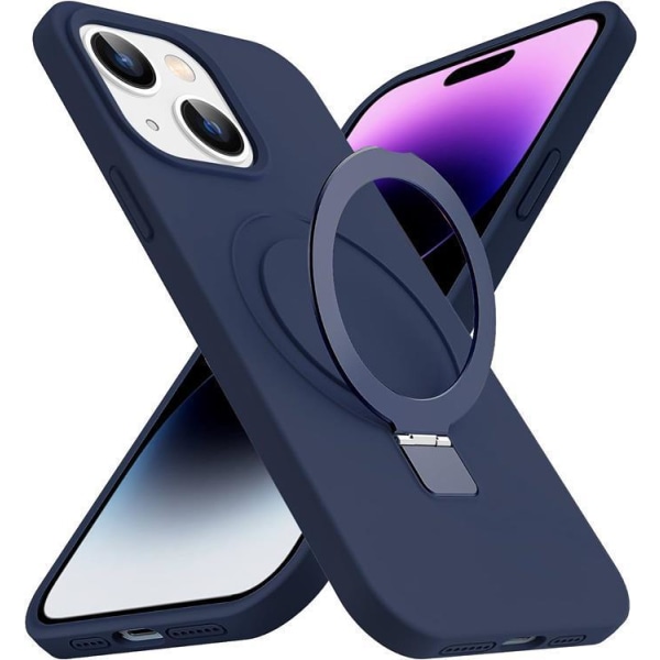 iPhone 15 Plus Mobile Case Magsafe nestemäinen silikoni - tummansininen