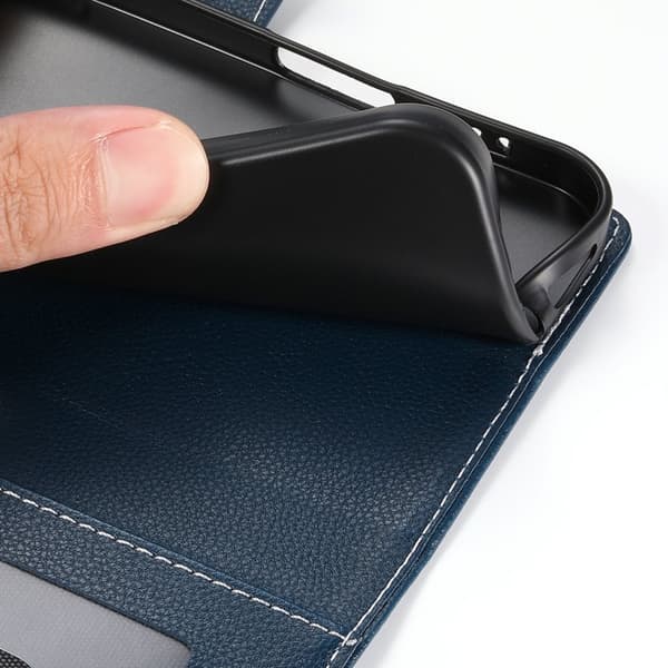 Litchi Samsung Galaxy S26 Edge Plånboksfodral Konstläder - Blå