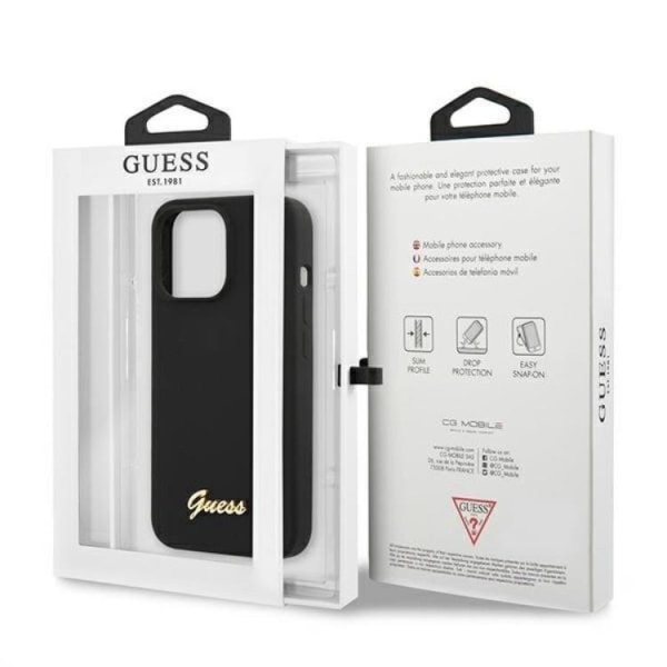 Guess iPhone 13 Pro Skal Magsafe Silicone Script Guld Logo - Sort