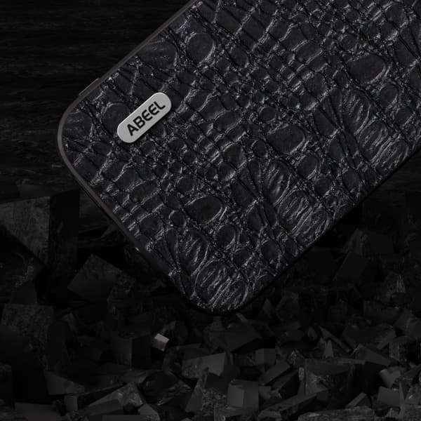 ABEEL Mobilskal till iPhone 15 Pro Impact-Resistent Äkta Läder Svart