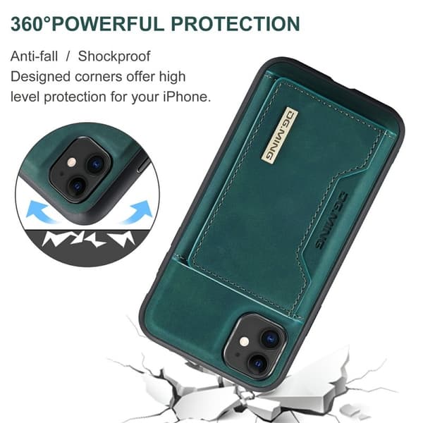 DG.MING 2-in-1 Konstläder Plånboksfodral iPhone 11 6.1 tum - Grön