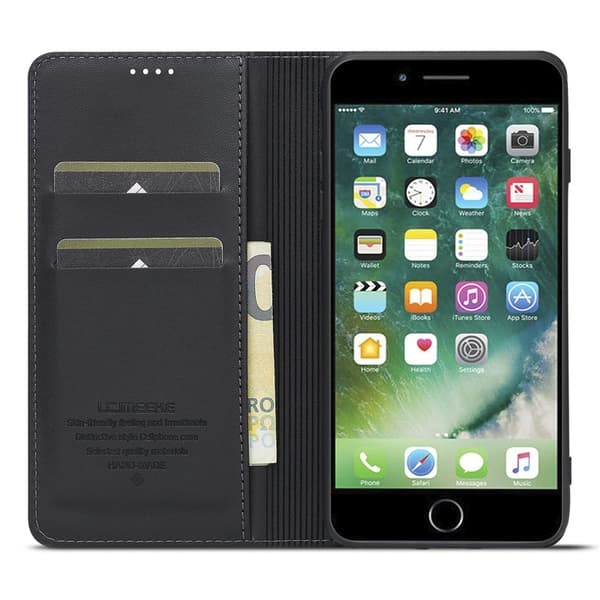 LC.IMEEKE L1 Series iPhone 8 Plus Plånboksfodral Konstläder - Svart