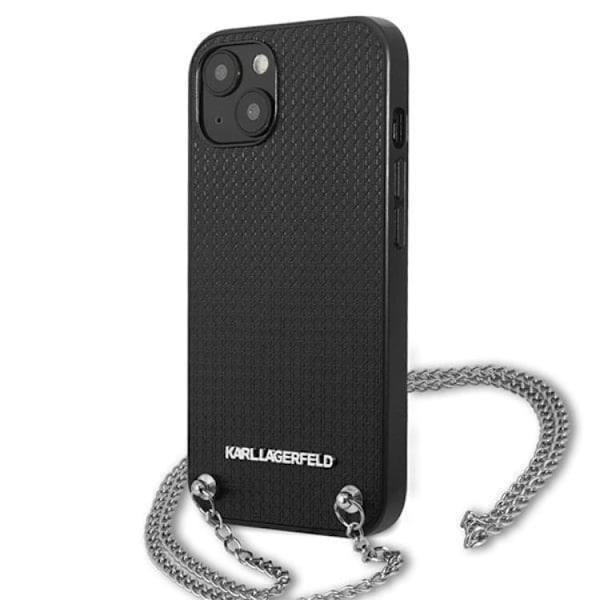 Karl Lagerfeld iPhone 13 mini Halsbandskal Läder Textured and Chain - Svart Svart