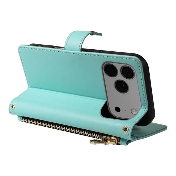 iPhone 17 Pro Max Plånboksfodral Rhombus Läder - Ljusgrön Grön