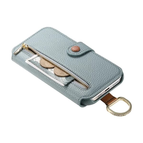 iPhone 17 Pro Konstläder Plånboksfodral RFID-Skydd Zipper - Blå Blå