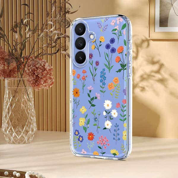 Mobilskal för Samsung Galaxy S26 Plus TPU - Prickiga blommor - Vit