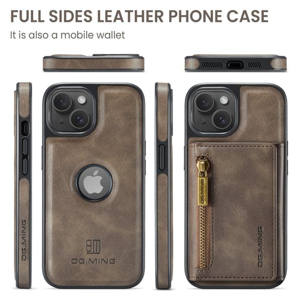 DG.MING M5 Series Mobilskal till iPhone 14 RFID-Skydd Konstläder TPU Brun