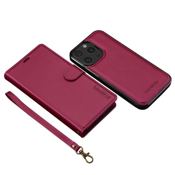 LC.IMEEKE L2 Series iPhone 14 Pro Max Plånboksfodral Konstläder - Röd