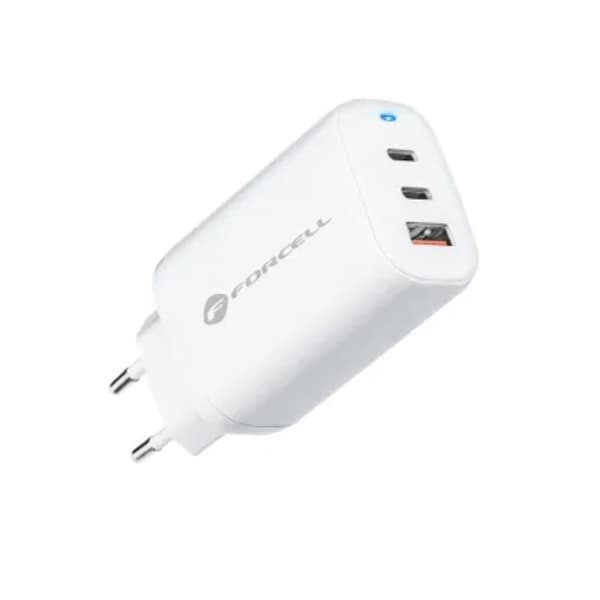 Forcell Vægoplader 2x USB-C/USB-A 65W - Hvid Vit