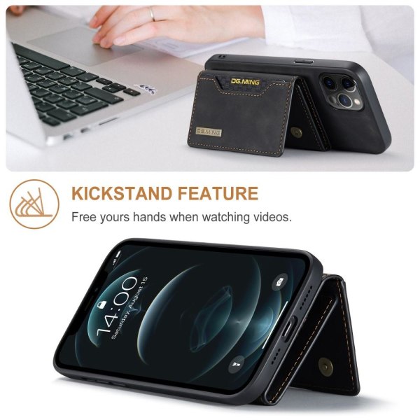 DG.MING iPhone 12 & 12 Pro Kolminkertainen lompakko jalustalla - musta Black