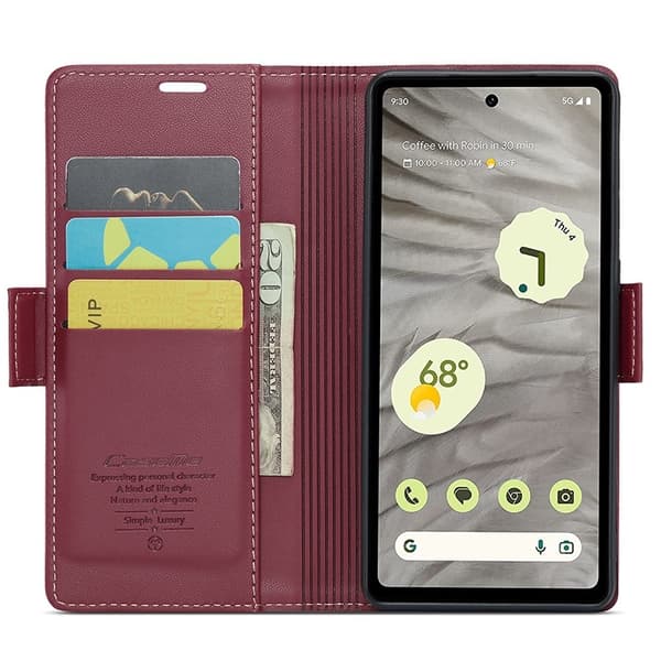 CASEME Plånboksfodral Konstläder för Google Pixel 7a med RFID-Skydd - Röd
