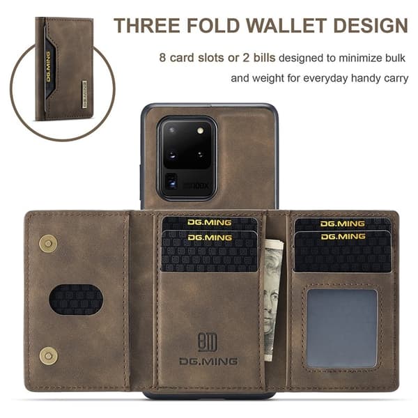DG.MING M2 Tri-Fold Wallet Mobilskal för Samsung Galaxy S20 Ultra - Brun