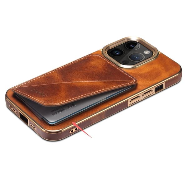 DENIOR Mobilskal till iPhone 15 Pro Max Kortfodral Äkta Läder TPU PC - Brun