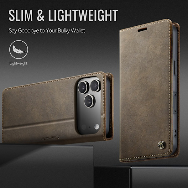 Caseme iPhone 17 Pro Max Plånboksfodral RFID-Skydd 033 Brun
