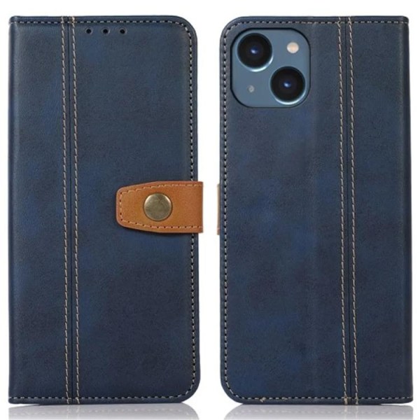 iPhone 15 Plus -lompakkokotelo keinonahkaa - sininen