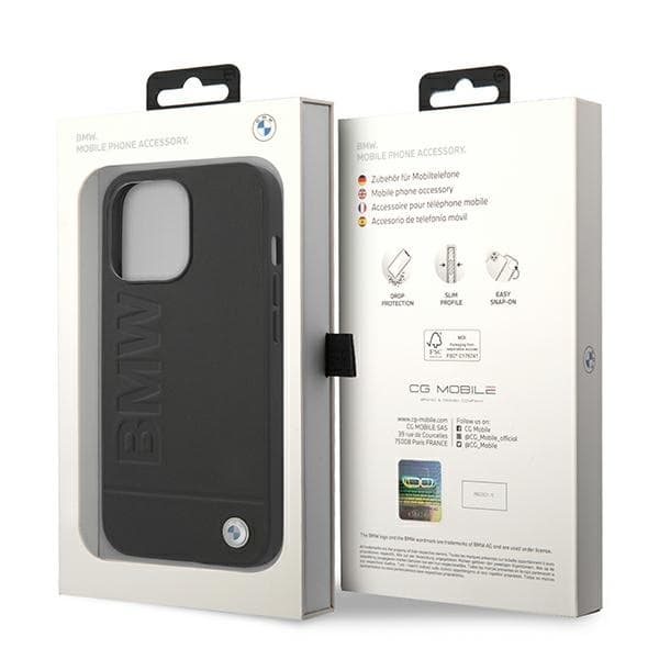 BMW Mobilskal till iPhone 14 Pro MagSafe Leather Stamp - Svart