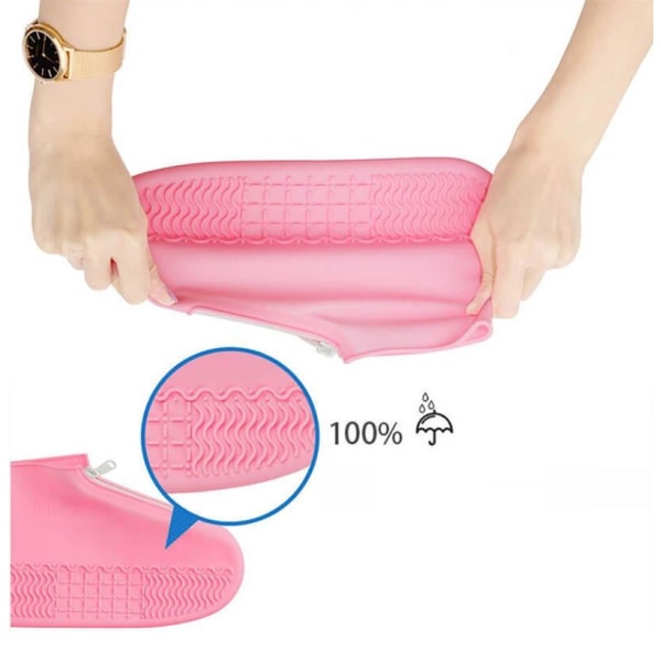 Vandtætte skoovertræk med lynlås - Large - Str 39-42 - Pink