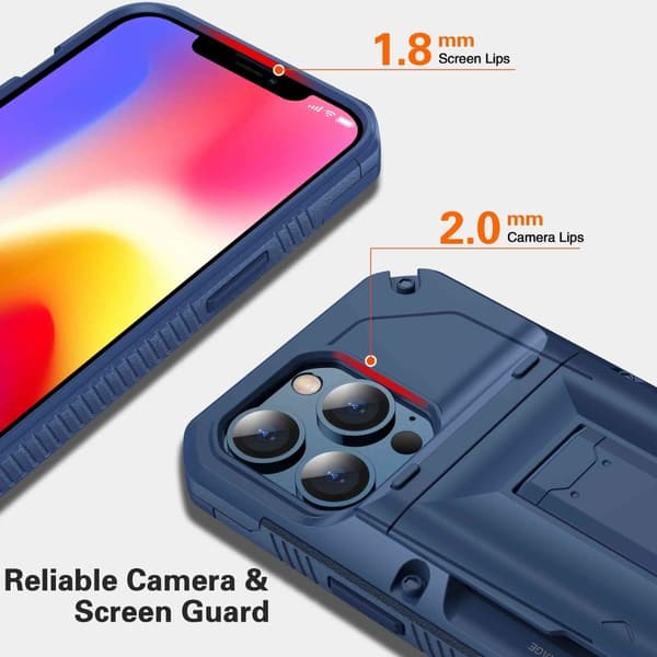 iPhone 13 Pro Skal Korthållare Built-in Kickstand - Blå Blå