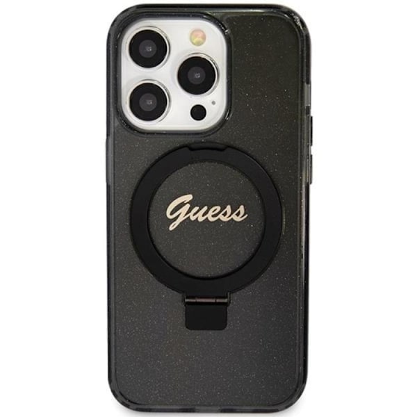 Guess iPhone 15 Pro Mobilskal Magsafe Ringställ Script Glitter Svart