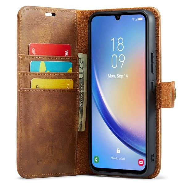DG.MING Samsung Galaxy A34 5G Plånboksfodral Äkta läder Magnetisk Brun