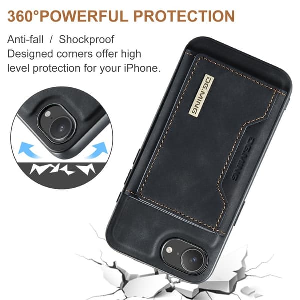 DG.MING M2 Series Mobilskal till iPhone 16e PU + PC + TPU - Svart