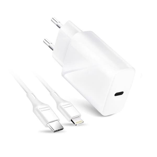Forcell Reseladdare USB-C med Lightning Kabel 3A 20W - Vit Vit