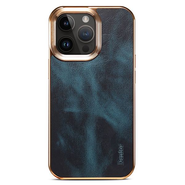DENIOR Mobilskal till iPhone 15 Pro Äkta Läder + PC + TPU - Blå